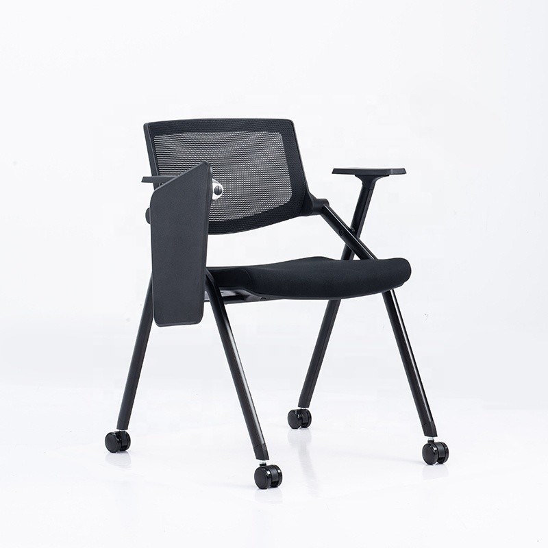 Foldable Full Function Office Mesh Training Chair With Wheel Writing Pad For Student