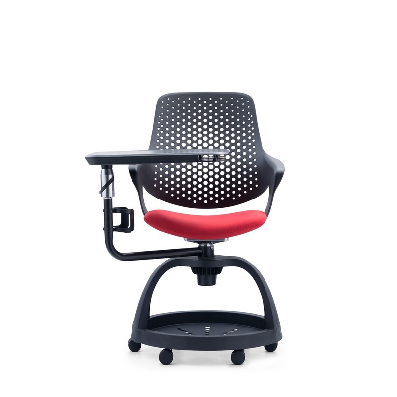 BLACK-RED Plastic Student Chair With Tablet And Adjustable Height For Office Training