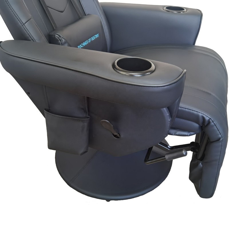 Phòng chơi game phải có tất cả ghế chơi game sang trọng màu đen với tay cầm cốc và loa Bluetooth