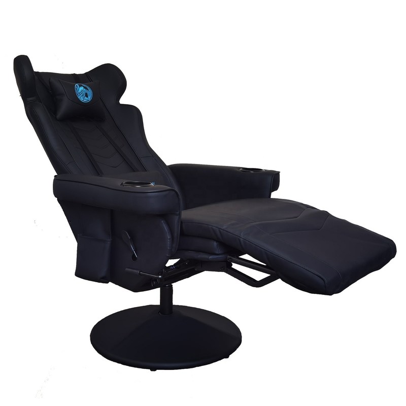 Phòng chơi game phải có tất cả ghế chơi game sang trọng màu đen với tay cầm cốc và loa Bluetooth