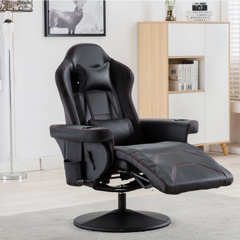 White Racing Style Gaming Chair Executive Office Swivel Seat with Cup Holder and Footrest