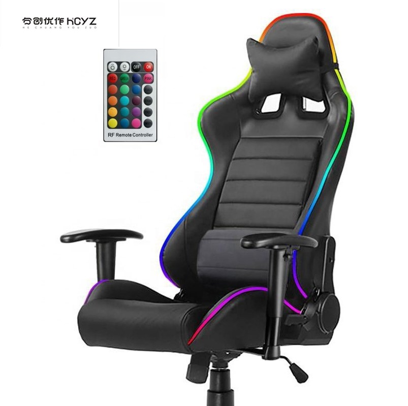 HCYZ RGB LED Light PC Gamer Chair with Backrest Adjustable 90-180 and Massage Function